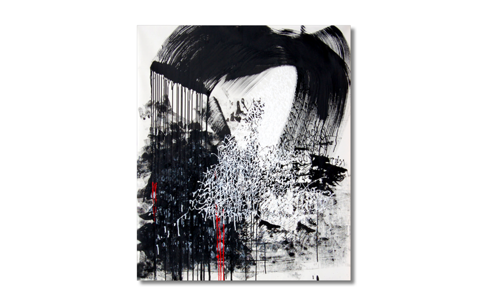 "Kampf" | Tusche, Acryl auf Leinwand | 120 x 100 cm